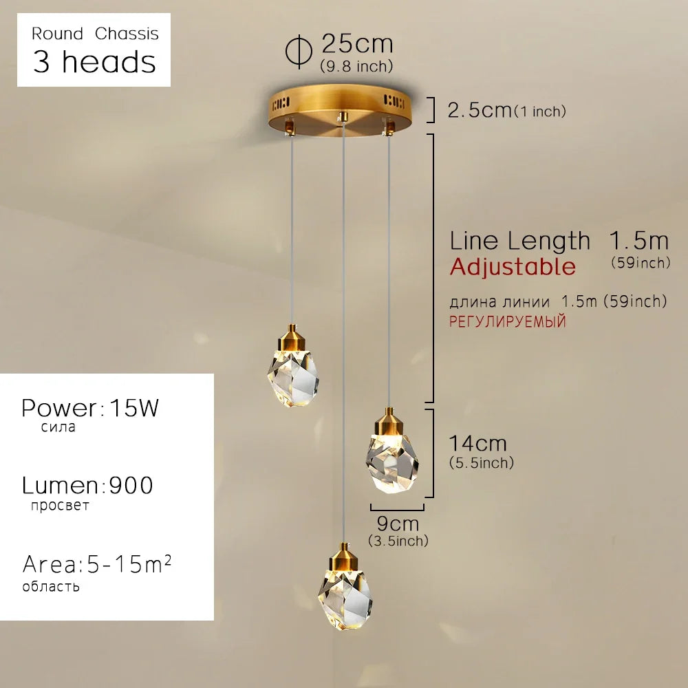 DecorBites™ K9 Crystal Dining Chandeliers: Gold Wire Hanging Ceiling Lights for Bedroom, Balcony, Bar Room