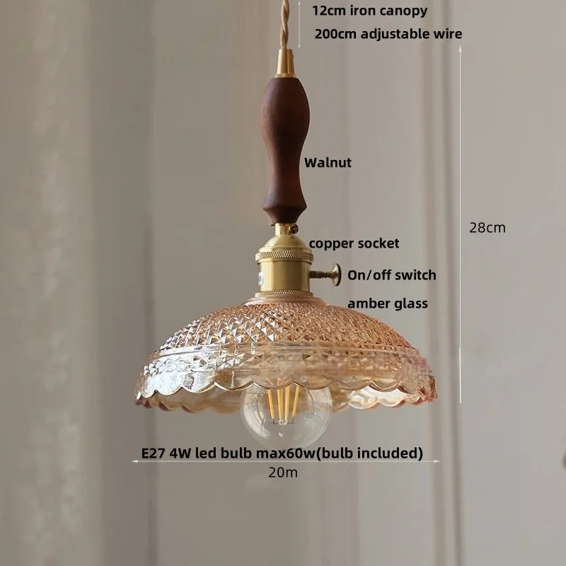 DecorBites™ Acrylic LED Pendant Light: Copper Walnut Wood Flower Hang Lamp