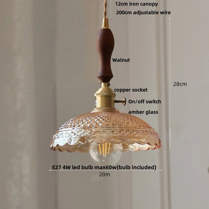DecorBites™ Acrylic LED Pendant Light: Copper Walnut Wood Flower Hang Lamp