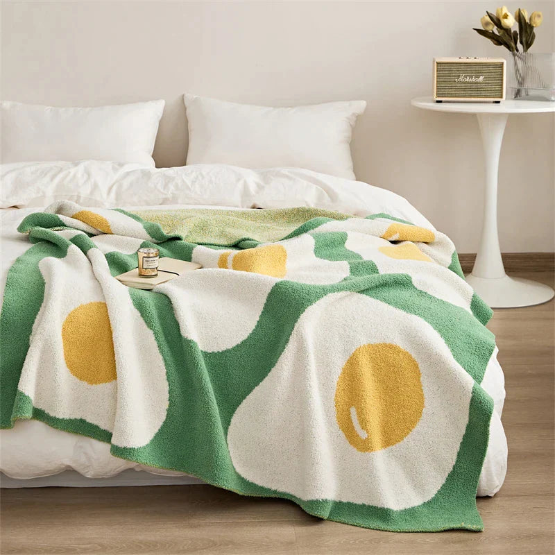 DecorBites™ Cute Poached Egg Blanket Throw - Kawaii Fried Egg Pattern Cozy Knit Blanket for Living Room and Bedroom