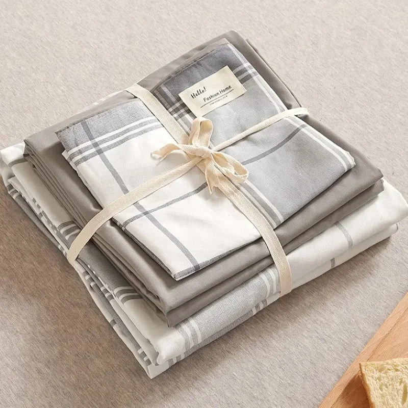 DecorBites™ Japanese Grid Print Bed Set in Washed Cotton for Summer Comfort