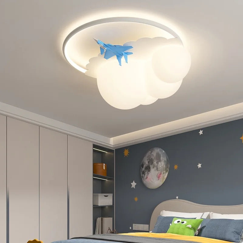 White Cloud Ceiling Light Airplane Design Kids