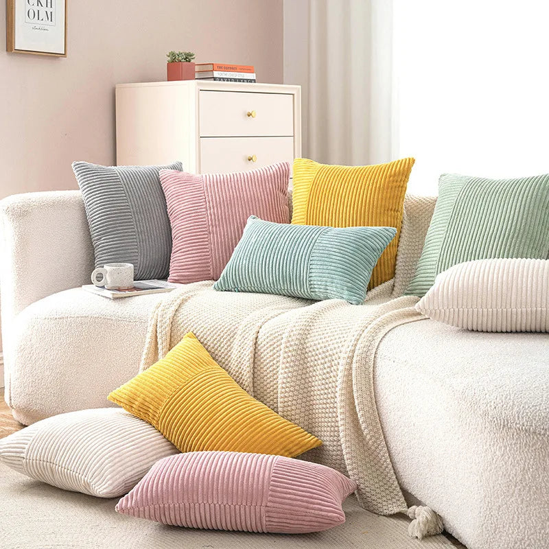 DecorBites™ Corduroy Striped Body Pillow: Soft Lumbar Support & Cozy Home Decor