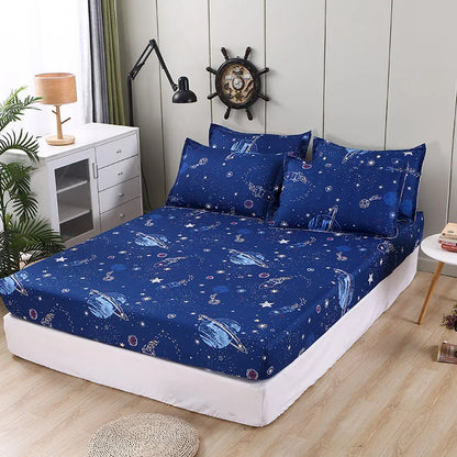 DecorBites™ Golden Feather Fitted Sheet Set: 120/150/180Cm + 2 Pillowcases