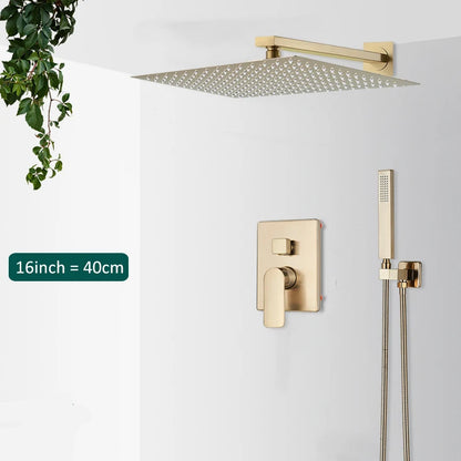 Quyanre Brushed Gold Shower Faucets Set Bathroom Wall Mounted Shower System Embedded Box Shower Mixer Tap Rainfall Shower Faucet