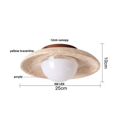 DecorBites™ Acrylic LED Ceiling Lamp Yellow Travertine Wood Canopy Wabi Sabi Style