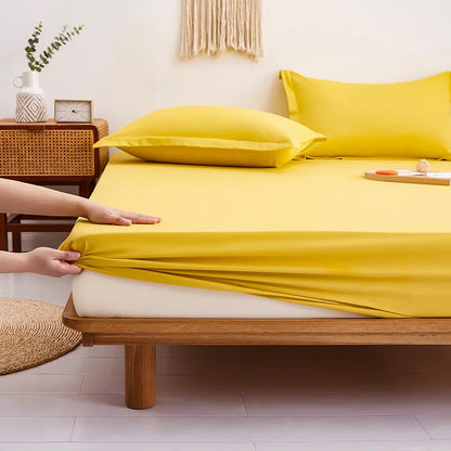 DecorBites™ Cotton Fitted Sheet Set Cozy Bedsheet Pillowcases King Twin Queen Full Size