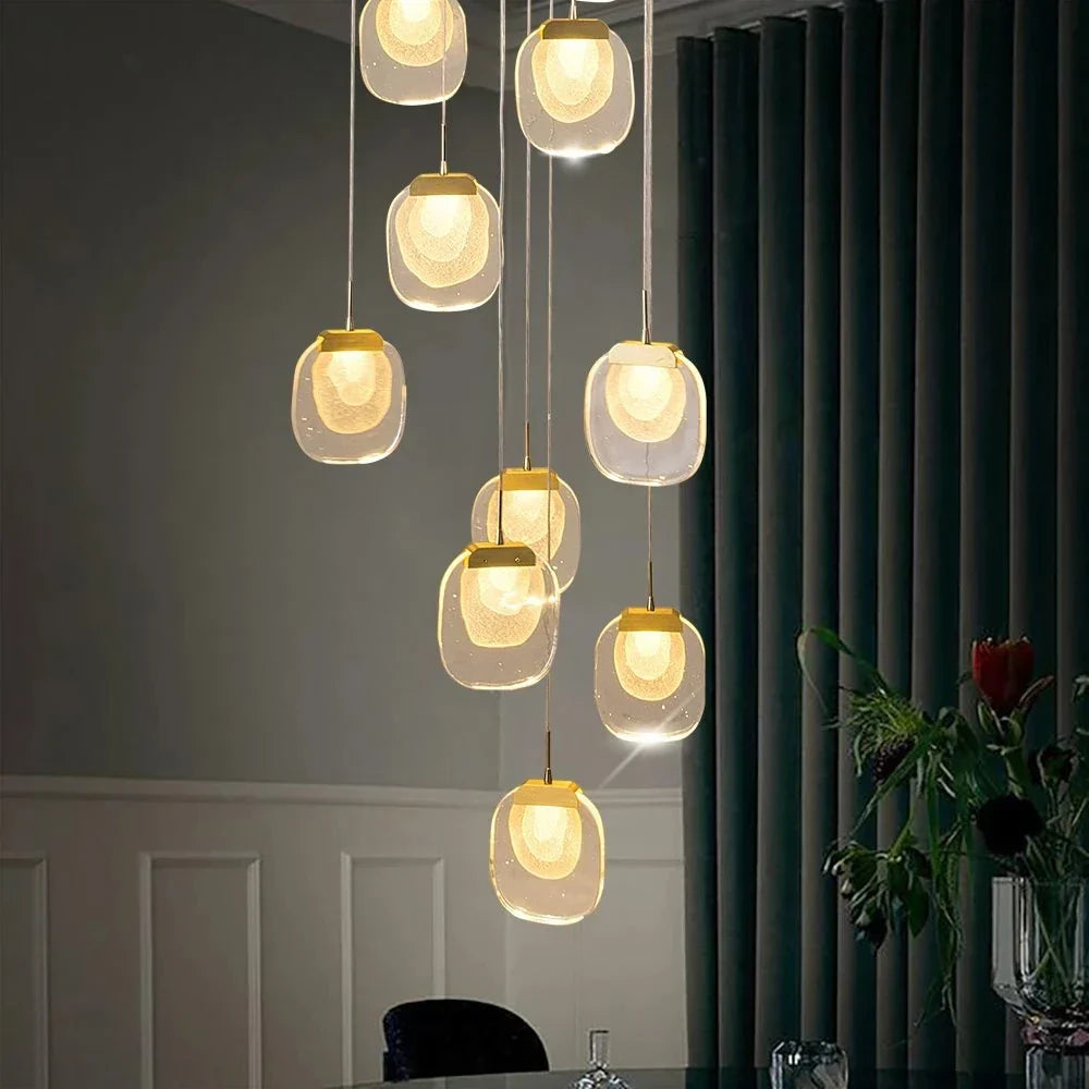 Gold Crystal Staircase Chandelier For Hallway