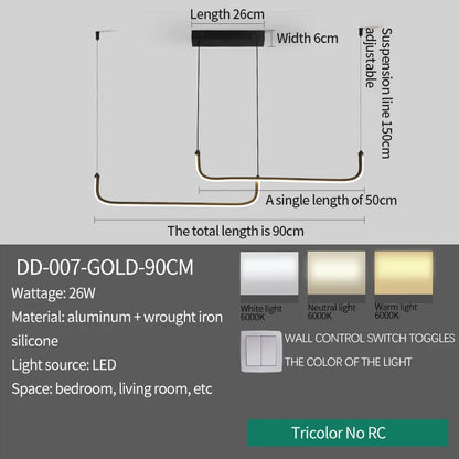 Modern Gold Linear LED Pendant Light