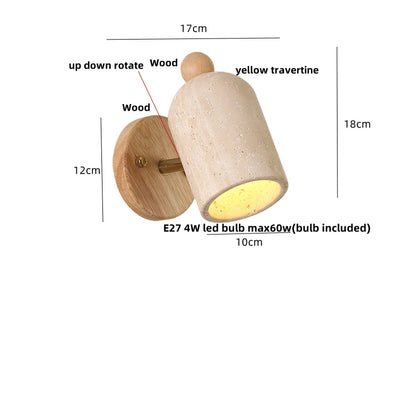 DecorBites™ LED Wall Sconce Pull Chain Switch Modern Wood Yellow Travertine Stair Light