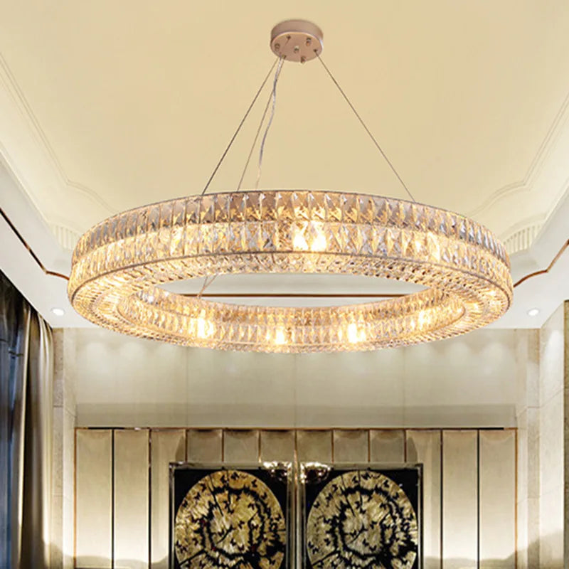 Gold Crystal Ring Chandelier Long L110cm