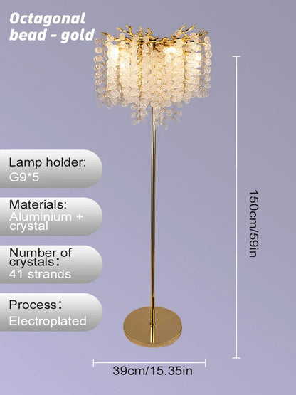 DecorBites™ Crystal Gold LED Floor Lamp: Nordic Luxury for Living Room & Bedroom