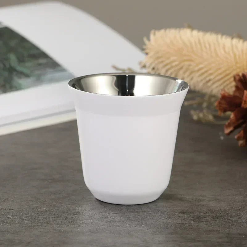 DecorBites™ Double Wall Espresso Mugs 80ml - Set of 2 Stainless Steel Heat Insulated Cups