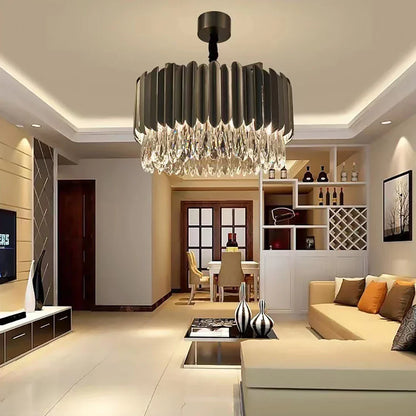 DecorBites™ Crystal 2024 Ceiling Chandeliers: Modern Dimmable LED Round Lamps Black