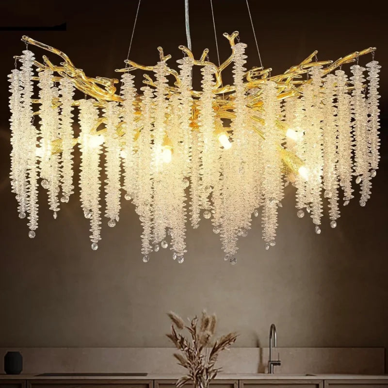 DecorBites™ Crystal Metal Chandelier: Elegant Luxury Hanging Lamp for Home Hotel Decor