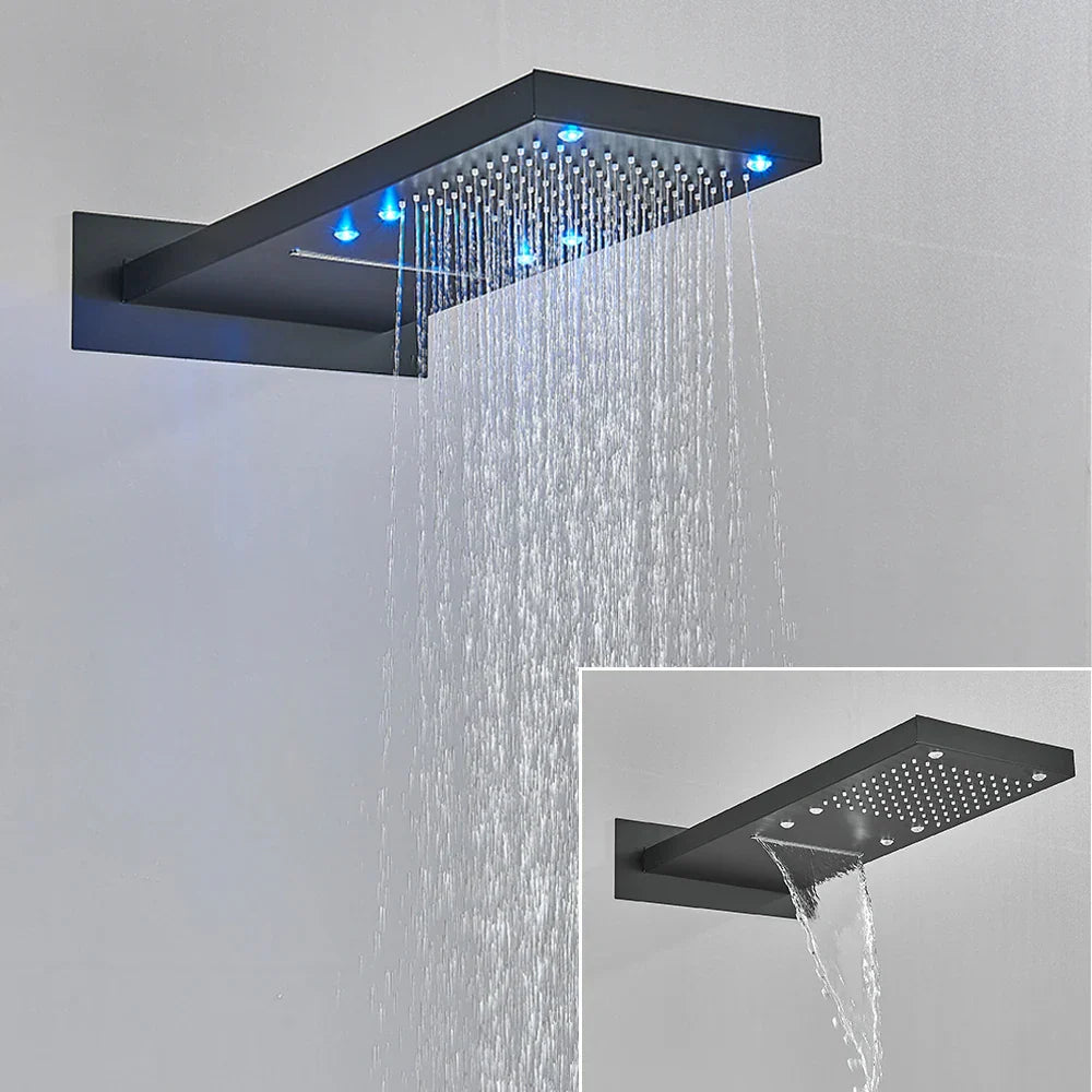 DecorBites™ LED Waterfall Shower Head 54*22CM Square Wall Mount Bathroom Faucet
