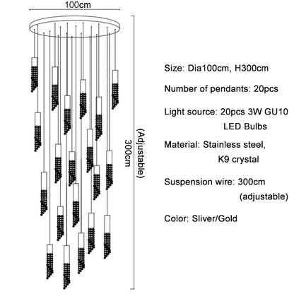 DecorBites™ Crystal LED Chandelier: Modern Luxury Staircase Hanging Fixture for Indoor Spaces
