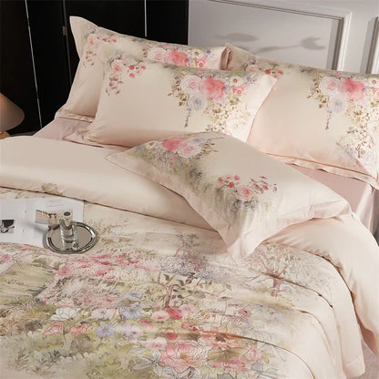 DecorBites™ Flowers Pattern 1000TC Egyptian Cotton Luxury Bedding Set & Silk Duvet Cover
