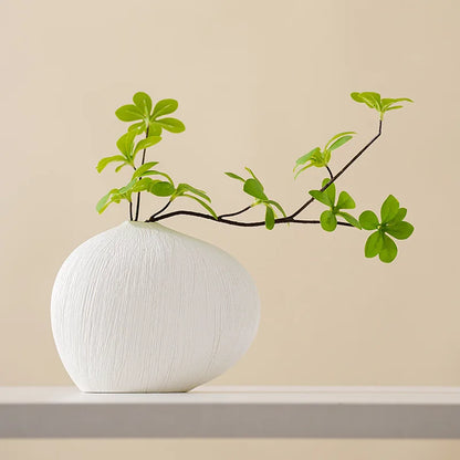 DecorBites™ Geometric Stripes Ceramic Vase with Pebbles, Flower Arrangement Accessory