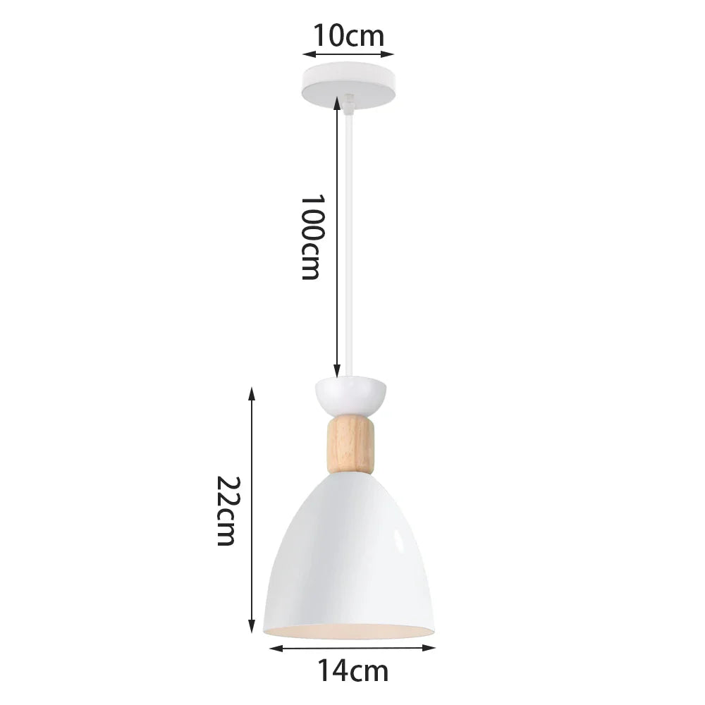 Nordic White Iron Pendant Light With Wood Accent