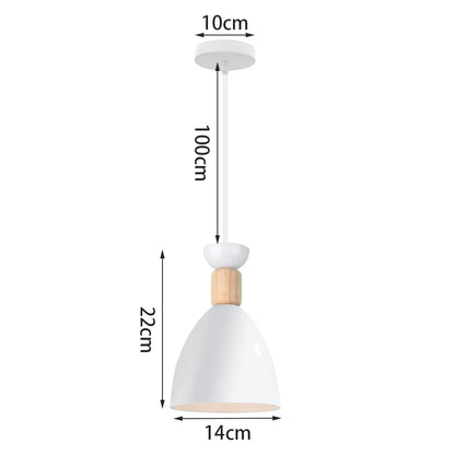 Nordic White Iron Pendant Light With Wood Accent
