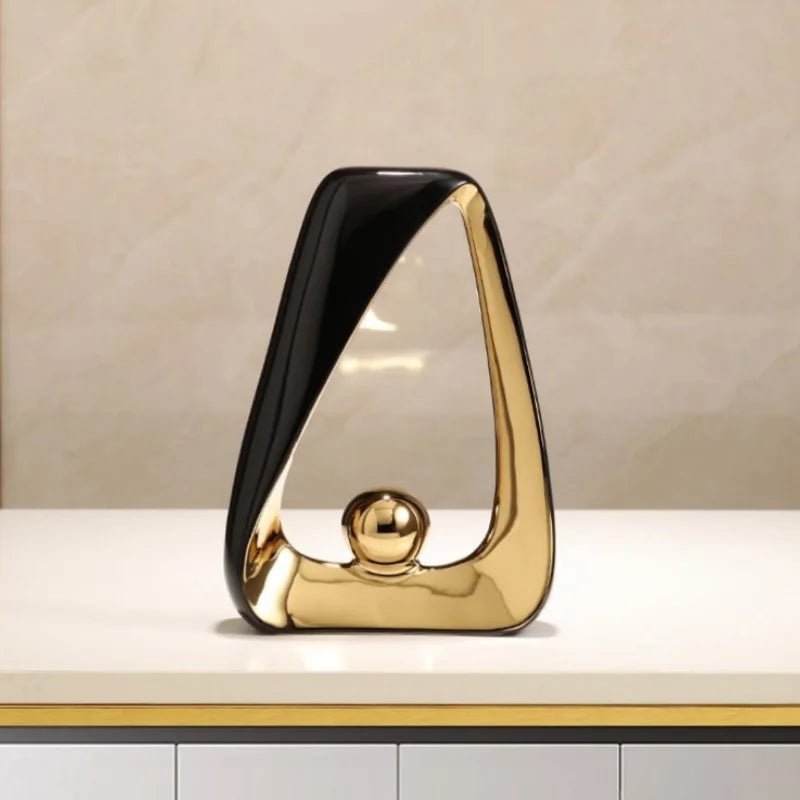 DecorBites™ Geometric Triangles Golden Ball Skeleton Sculpture: Abstract Home Decor Figurine