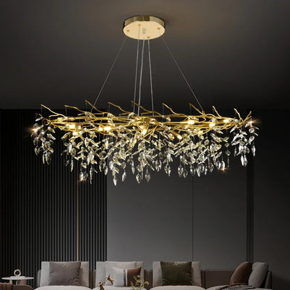 DecorBites™ Golden Branch Ceiling Crystal Chandelier – Luxury Indoor Lighting Fixture