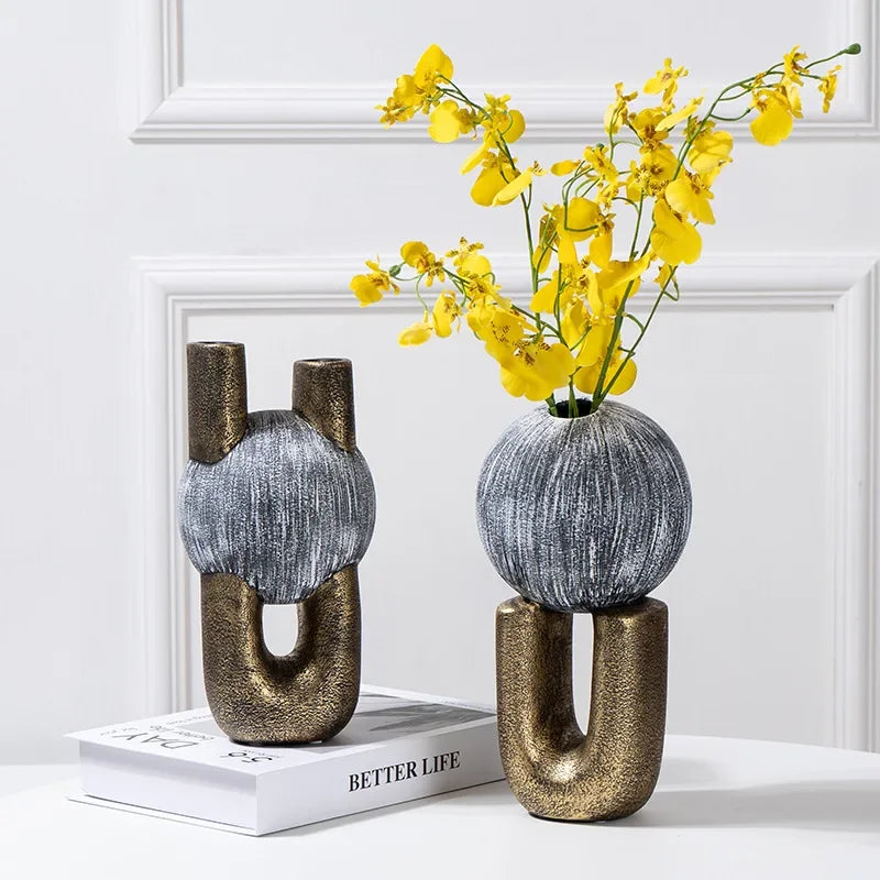 Gold Geometric Ceramic Enamel Flower Vase