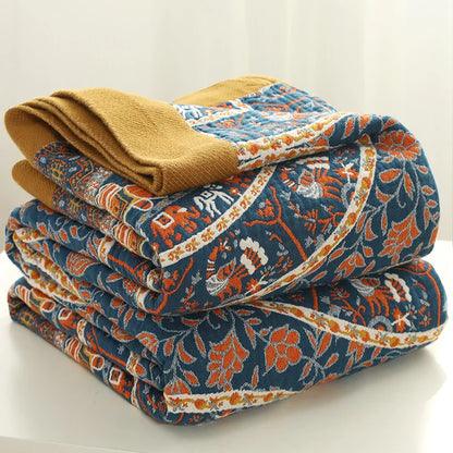 DecorBites™ Cotton Picnic Blanket/Bedspread - Double Bed 150 Flowers Blue, High Quality Pillowcases
