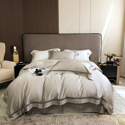 DecorBites™ Eucalyptus Lyocell Luxury Bedding Set in White Champagne Grey Pink