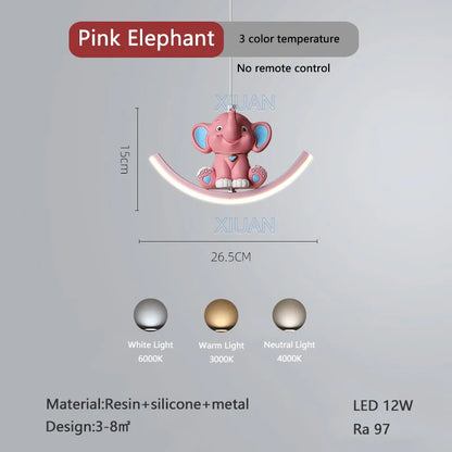 DecorBites™ Kids Unicorn Pendant Lamps White Bear Pink Elephant Chandeliers