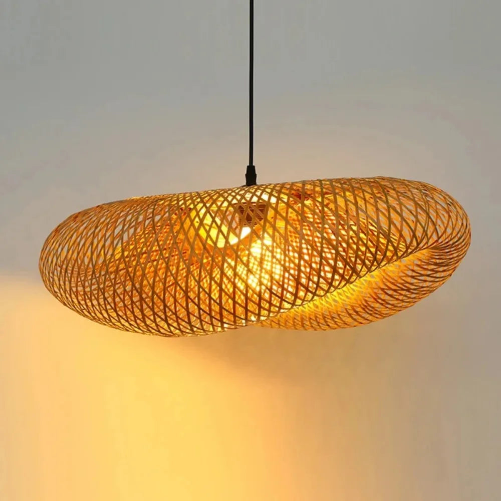 Handwoven Bamboo Pendant Light Vintage Woven Shade