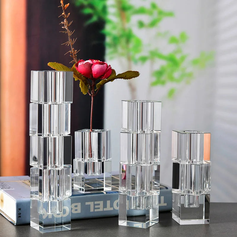DecorBites™ Geometric Glass Vase Stack for Home Decor & Flower Arrangement