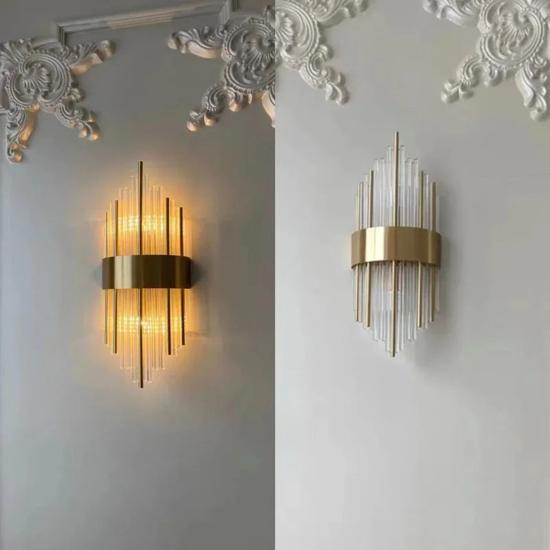 DecorBites™ Gold Crystal Glass Wall Sconce Light Fixture for Luxury Bedroom Decor