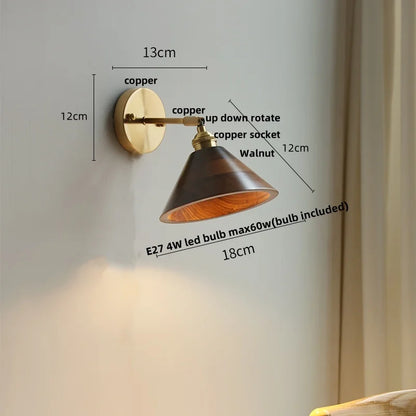 DecorBites™ LED Walnut Wood Wall Lamp Pull Chain Switch Modern Indoor Light
