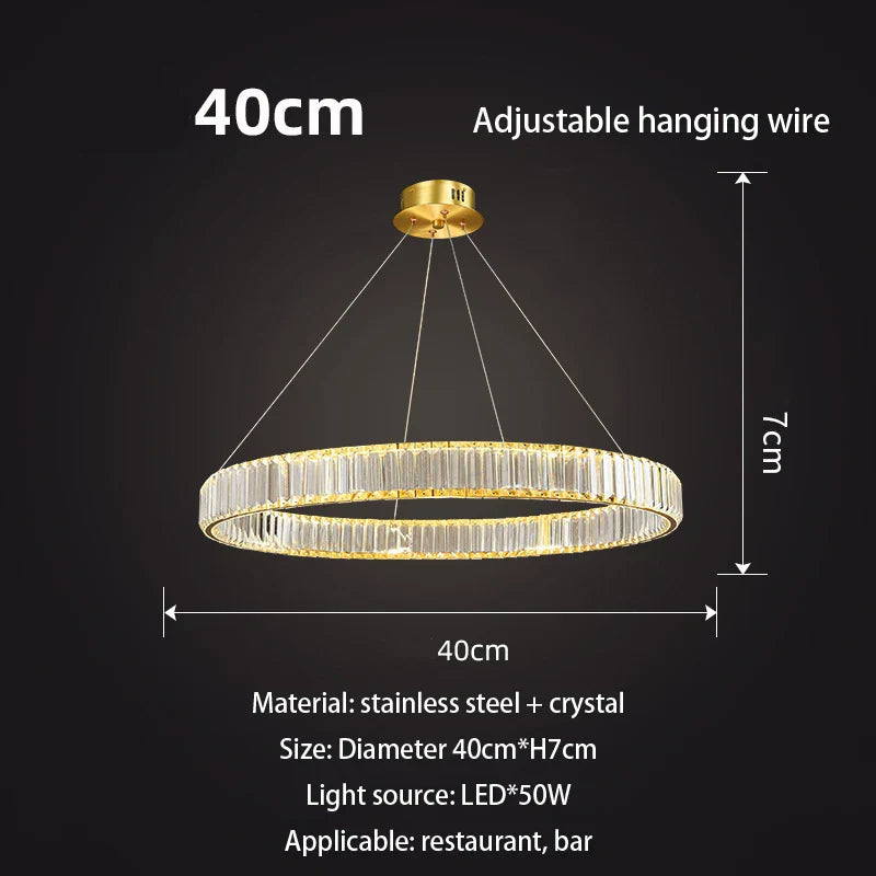 DecorBites™ Gold Crystal Round Ring Chandeliers with LED Pendant Light for Ceiling Lighting