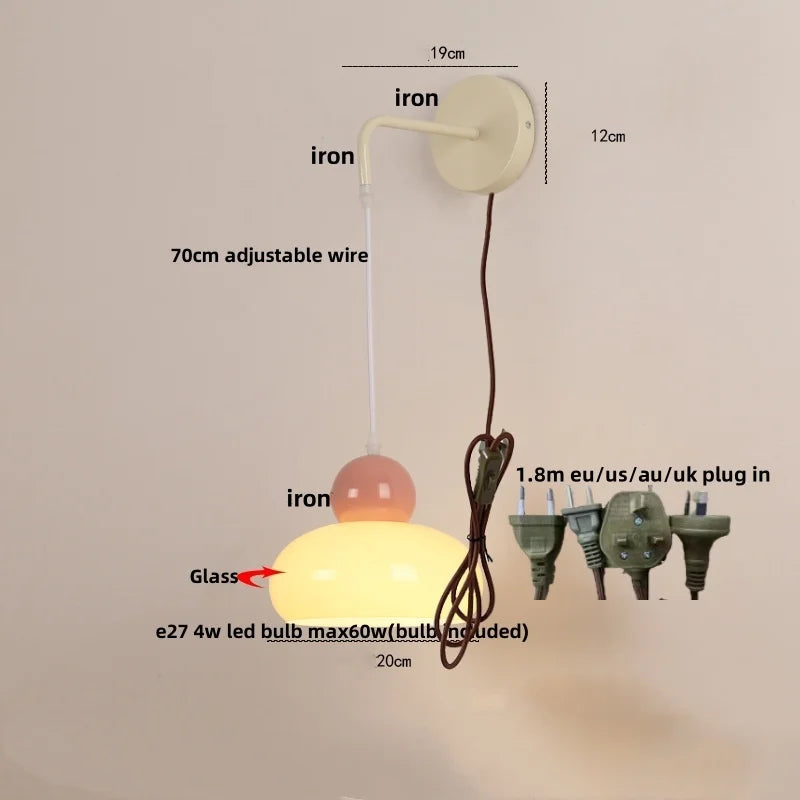 DecorBites™ Iron Nordic LED Wall Light with Pull Chain Switch, Adjustable Glass Bedside Lamp