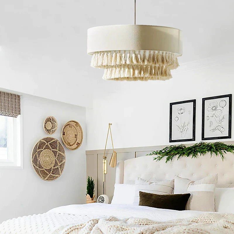 DecorBites™ Creamy Bohemian Wabi Sabi Fabric Chandelier for Creative Bedroom and Dining Room