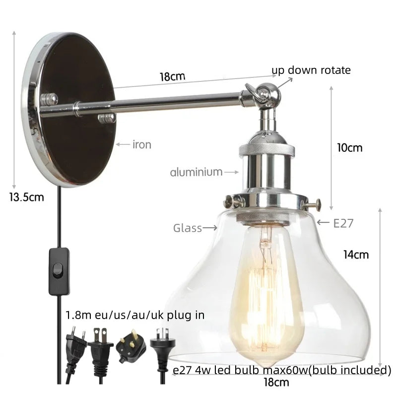 DecorBites™ Gold LED Wall Sconce Retro Bedroom Lamp | Loft Iron Decor Aisle Restaurant Home