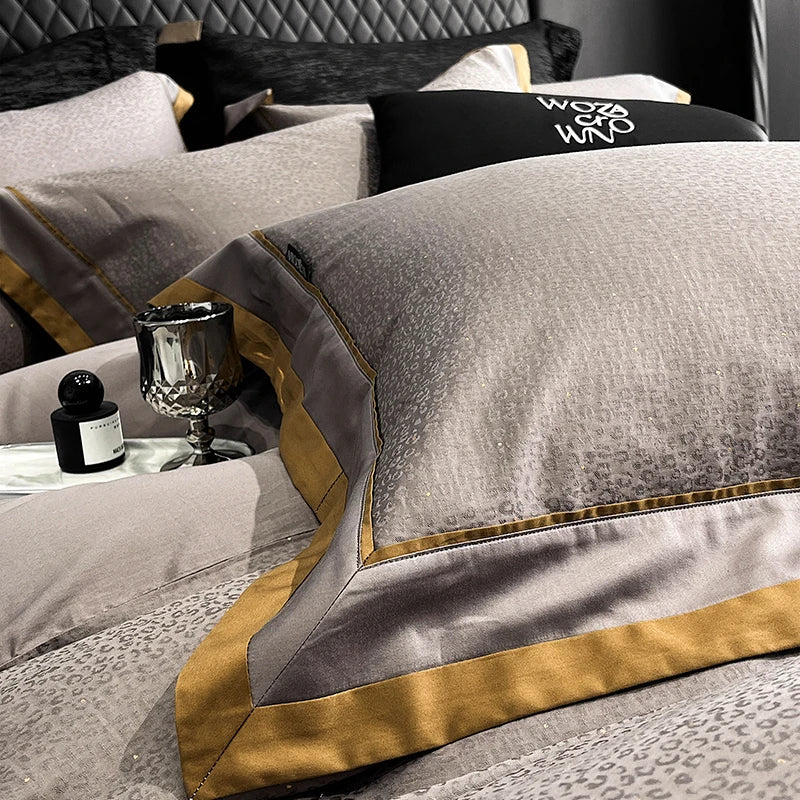 DecorBites™ Egyptian Cotton Leopard Jacquard Luxury Bedding Set with Satin Finish