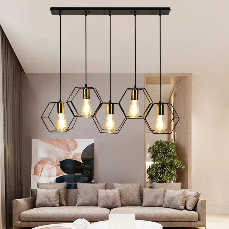 DecorBites™ Geometric LED Chandelier: Modern Metal Frame Light for Dining Room or Bedroom