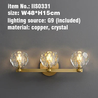 DecorBites™ Gold Solid Copper Crystal Vanity Light Fixtures for Bathroom and Bedroom