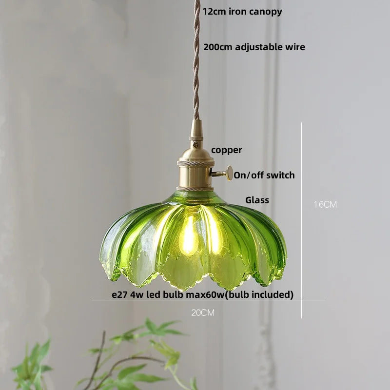 DecorBites™ Green Glass LED Pendant Light | Nordic Modern Copper Knob Switch Hanging Fixture