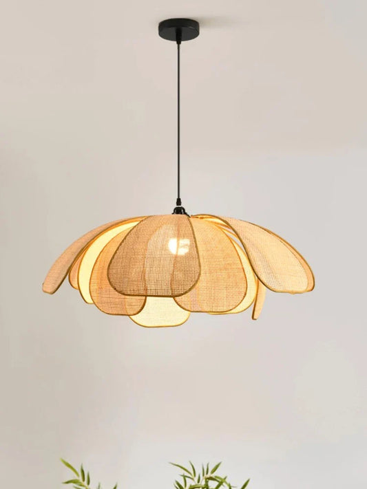 Hand-Woven Natural Rattan Petal Pendant Light