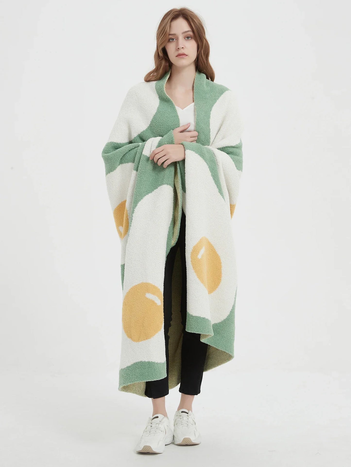 DecorBites™ Cute Poached Egg Blanket Throw - Kawaii Fried Egg Pattern Cozy Knit Blanket for Living Room and Bedroom