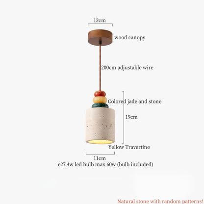 DecorBites™ Cuboid Stone LED Pendant Lights Wood Yellow Travertine Interior Lighting Hanging Lamp