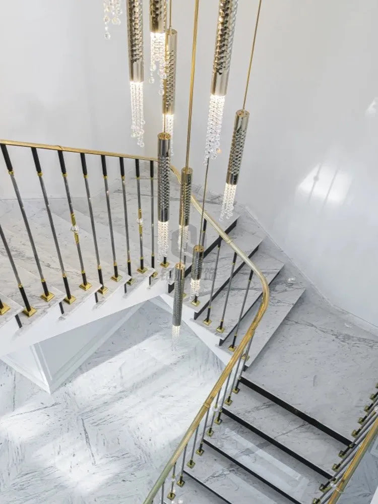 DecorBites™ Crystal LED Staircase Chandelier: Modern Luxury Ceiling Lighting for Living Room Hall Loft