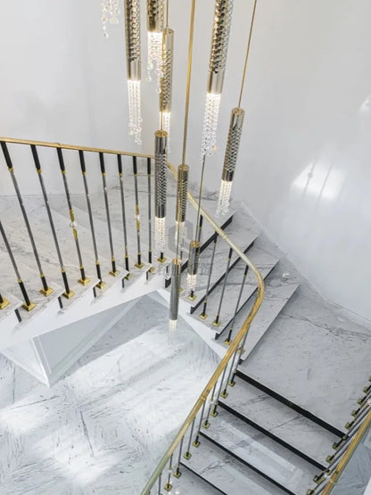 DecorBites™ Crystal LED Staircase Chandelier: Modern Luxury Ceiling Lighting for Living Room Hall Loft