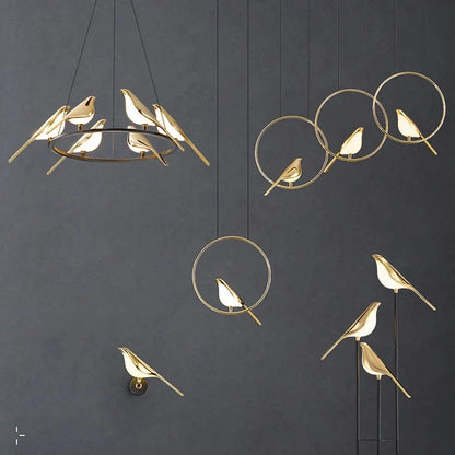 DecorBites™ Gold Magpie Bird Ceiling Chandelier: Modern Home Interior Lighting for Living Dining Kitchen