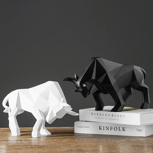 DecorBites™ Geometric Bull Sculpture: Modern Abstract Cattle Figurine for Home Decor